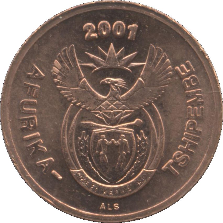 Moeda de 2 Cêntimos da África do Sul | Venda Legend - AFURIKA-TSHIPEMBE | KM222 | 2000 - 2001