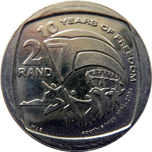 Sydafrika 2 Rand Mønt | 10 Års Frihed | KM334 | 2004