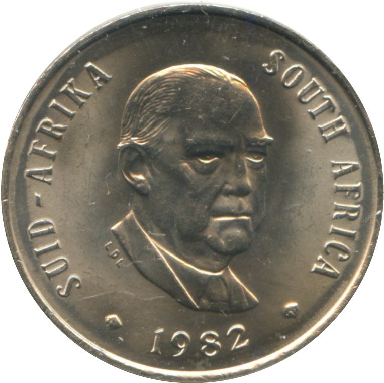 Sydafrika | 20 Cents Mønt | Balthazar J. Vorster | KM113 | 1982