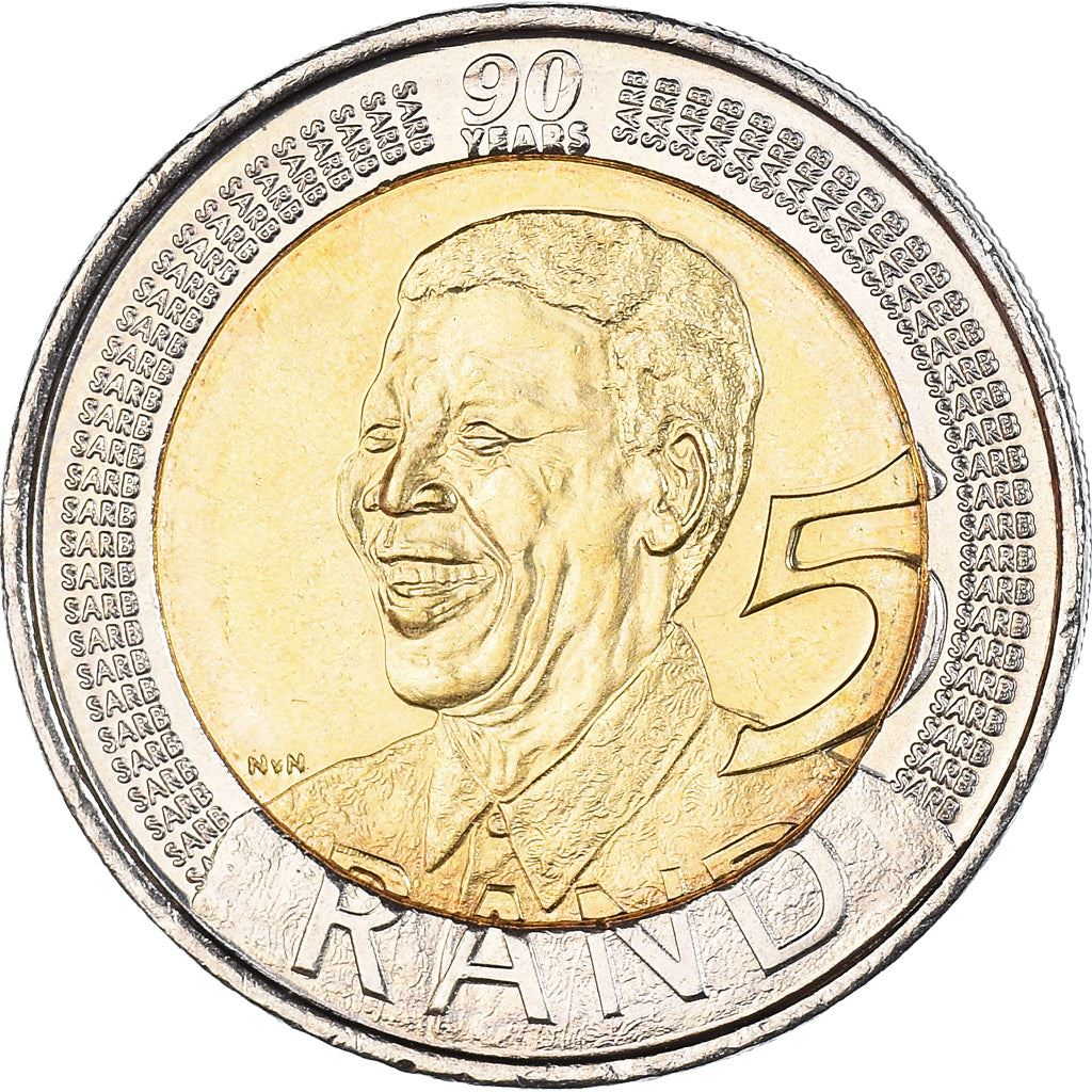 عملة جنوب أفريقيا 5 راند | عيد ميلاد نيلسون مانديلا التسعين | KM439 | 2008