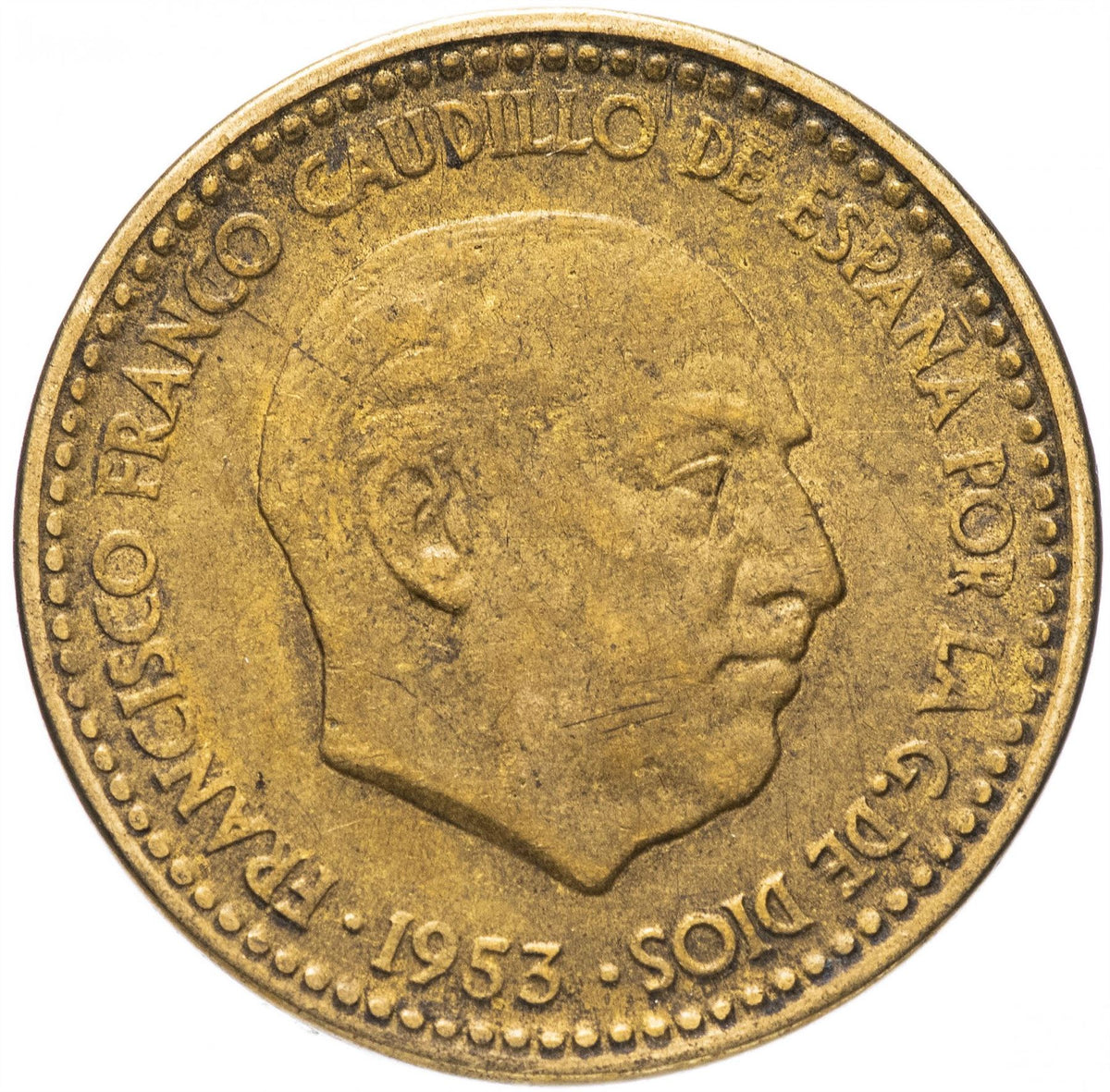 Ispanija 1 peseta – Francisco Franco pirmasis portretas moneta KM775 1946 – 1963