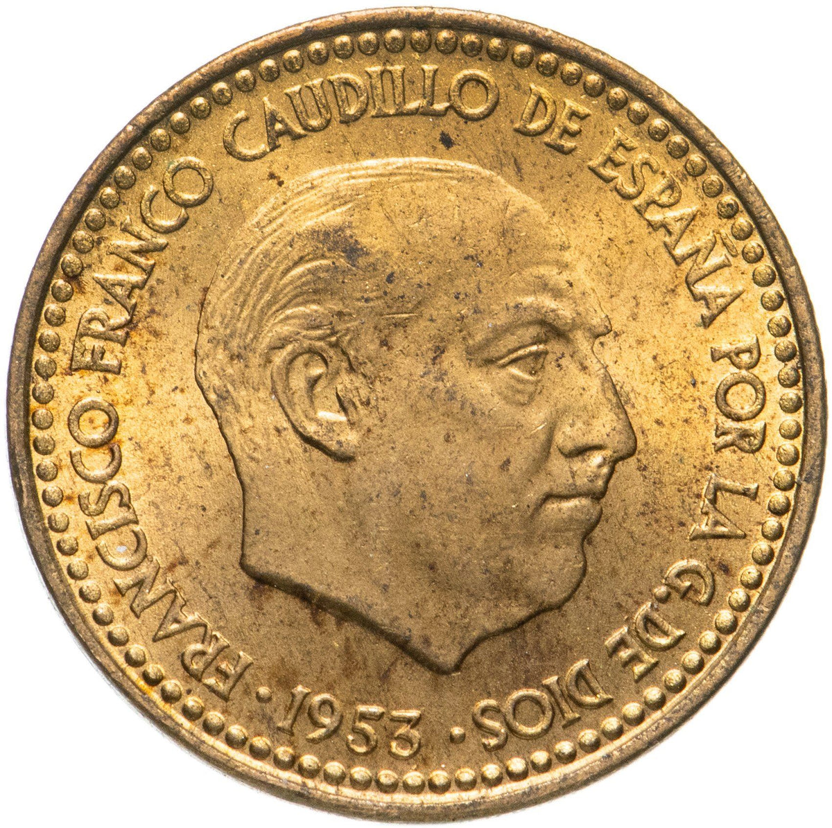 Ispanija 1 peseta – Francisco Franco pirmasis portretas moneta KM775 1946 – 1963