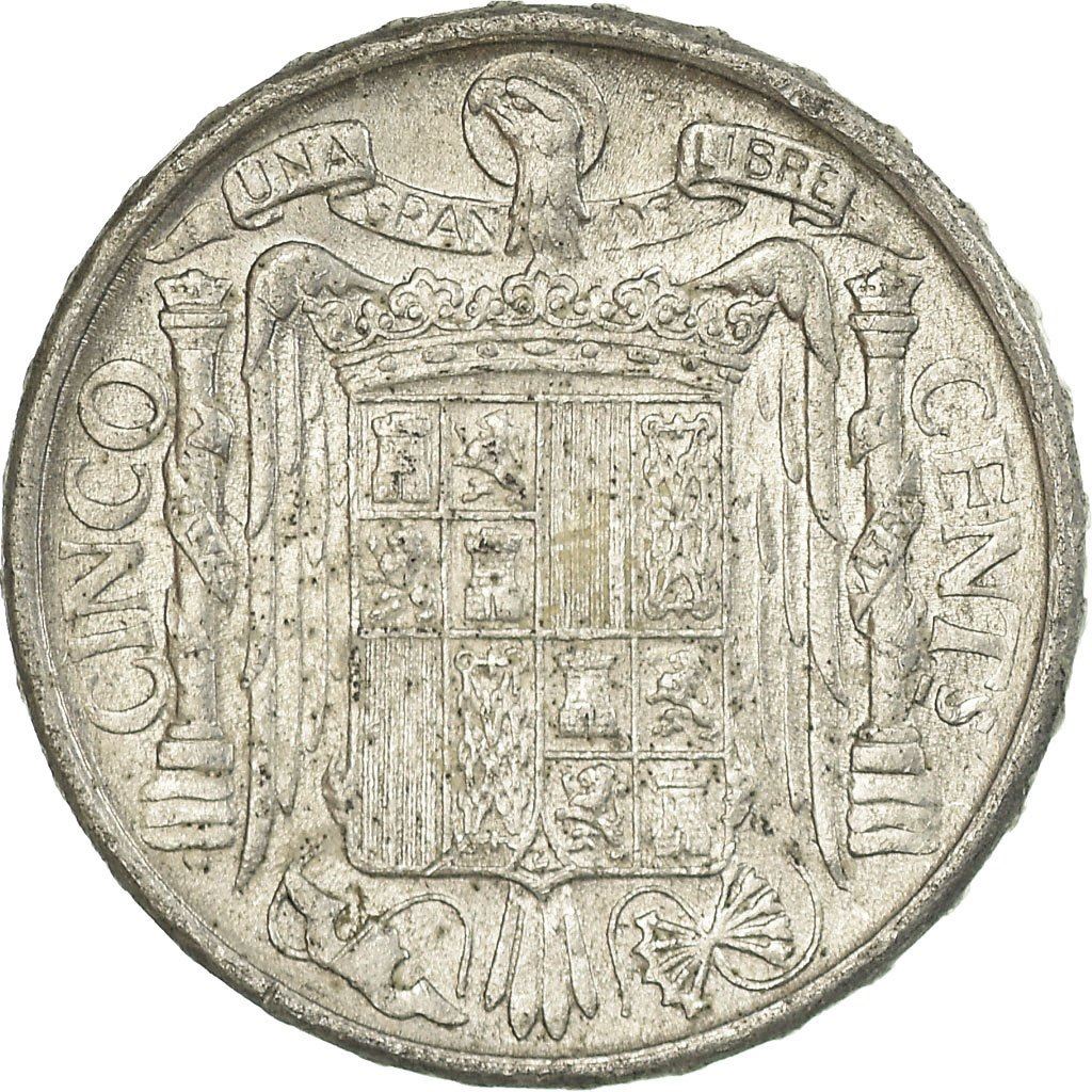 Spain 5 Centimos - Iberian Rider Coin 1940 - 1953 KM 765