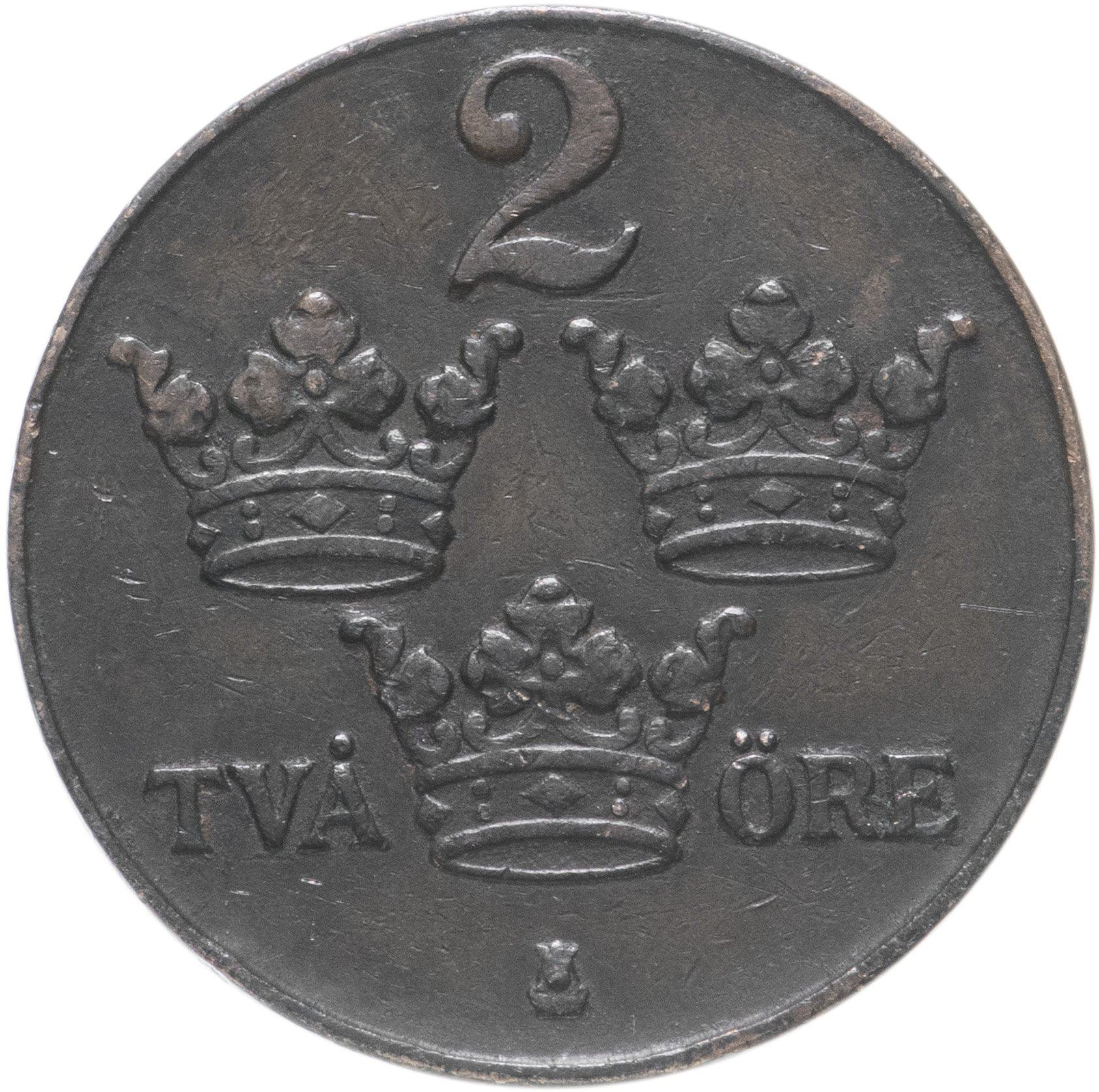Swedish 2 Ore Coin | King Gustaf V | Sweden | 1909 - 1950