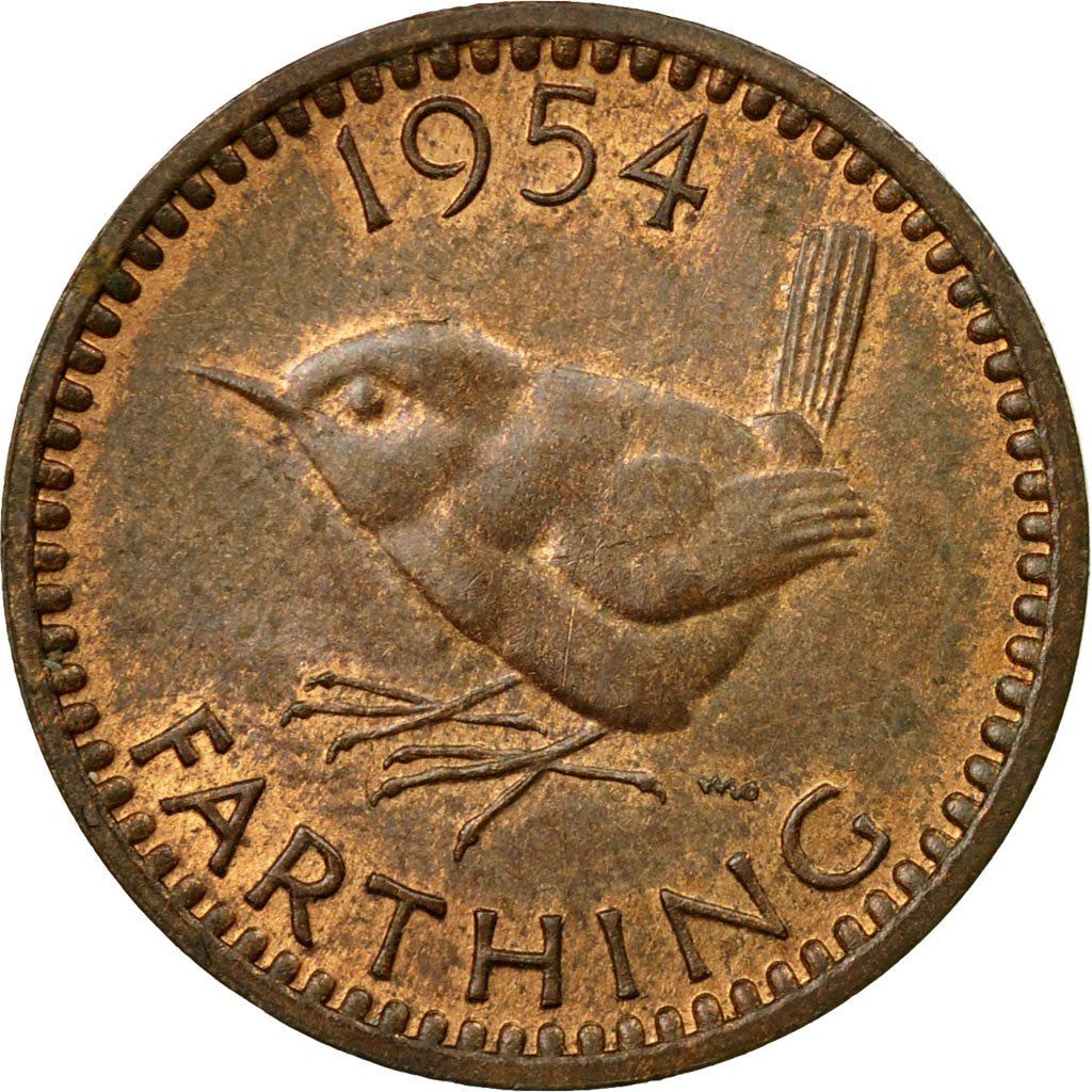 United Kingdom | 1 Farthing Coin | Eurasian wren | KM:895 | 1954 - 1956