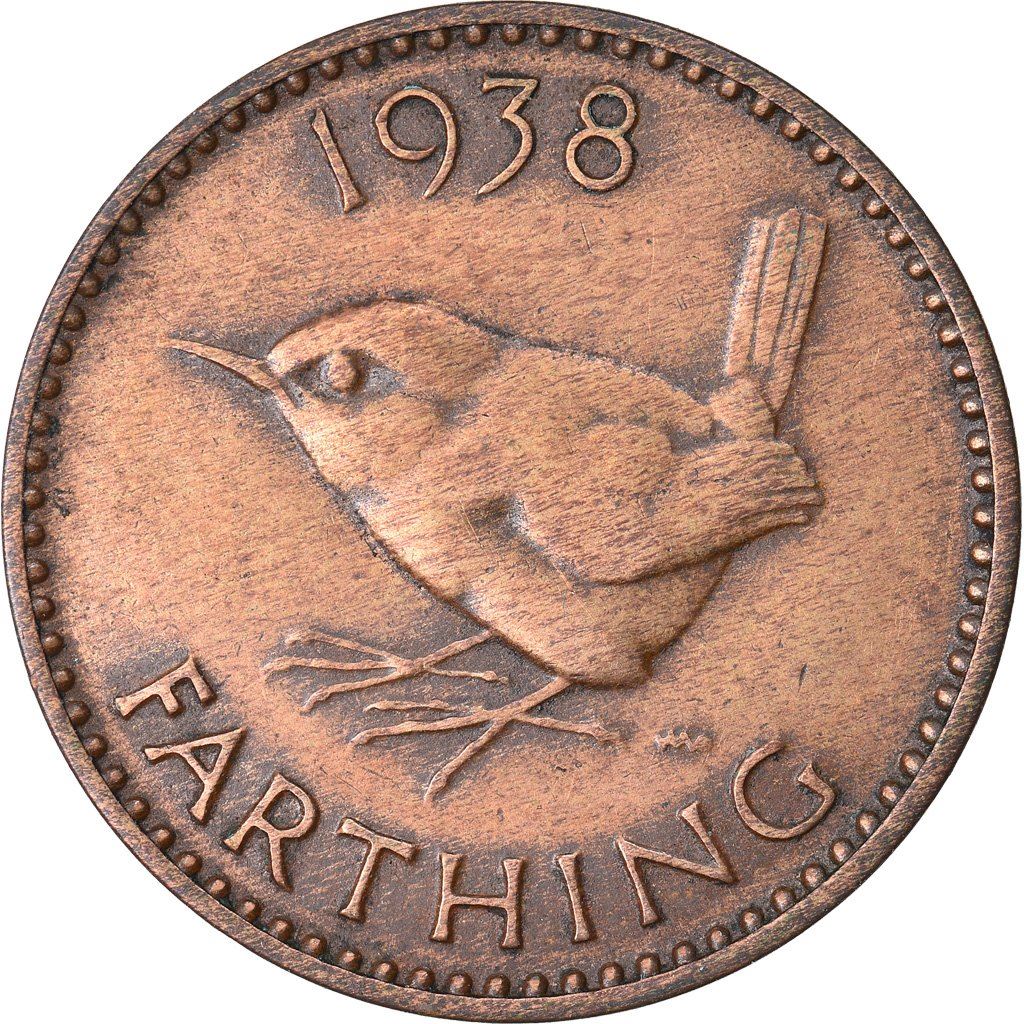 United Kingdom | 1 Farthing Coin | Eurasian wren | KM:843 | 1937 - 1948