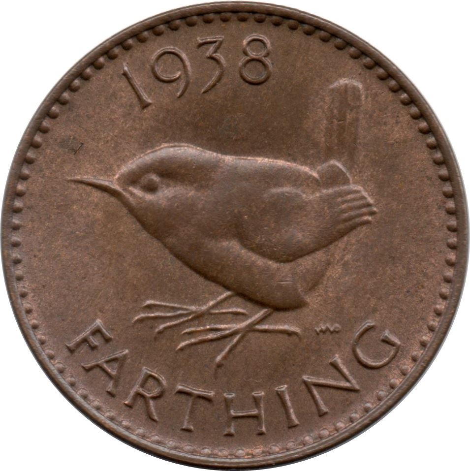 United Kingdom | 1 Farthing Coin | Eurasian wren | KM:843 | 1937 - 1948