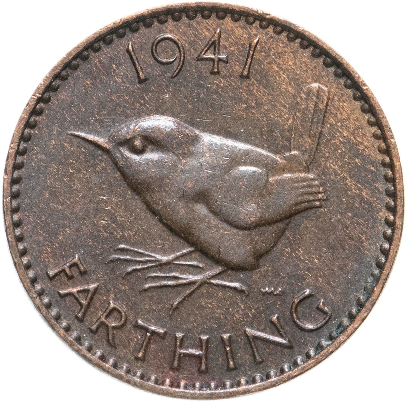 United Kingdom | 1 Farthing Coin | Eurasian wren | KM:843 | 1937 - 1948