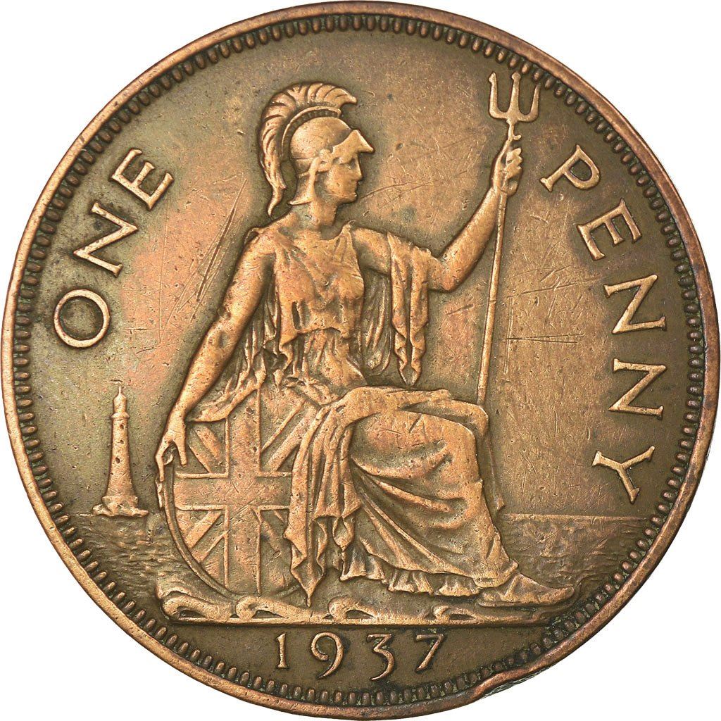 United Kingdom | 1 Penny Coin | Britannia | KM:845 | 1937 - 1948