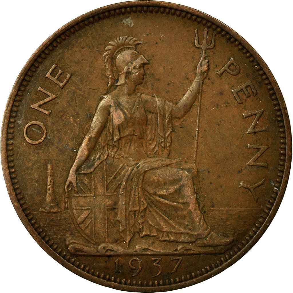 United Kingdom | 1 Penny Coin | Britannia | KM:845 | 1937 - 1948