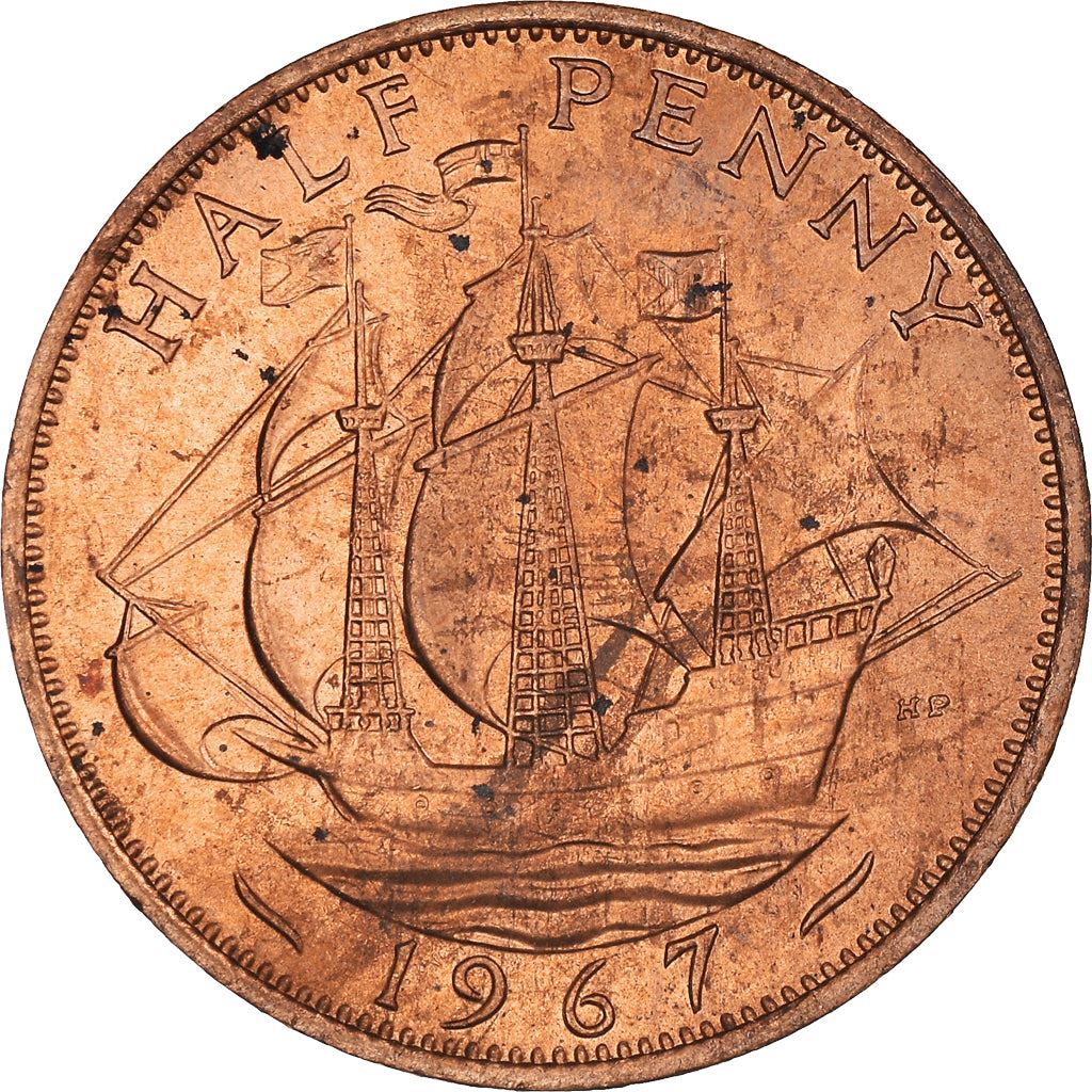 United Kingdom | 1/2 Penny Coin | Three-masted ship | KM:896 | 1954 - 1970