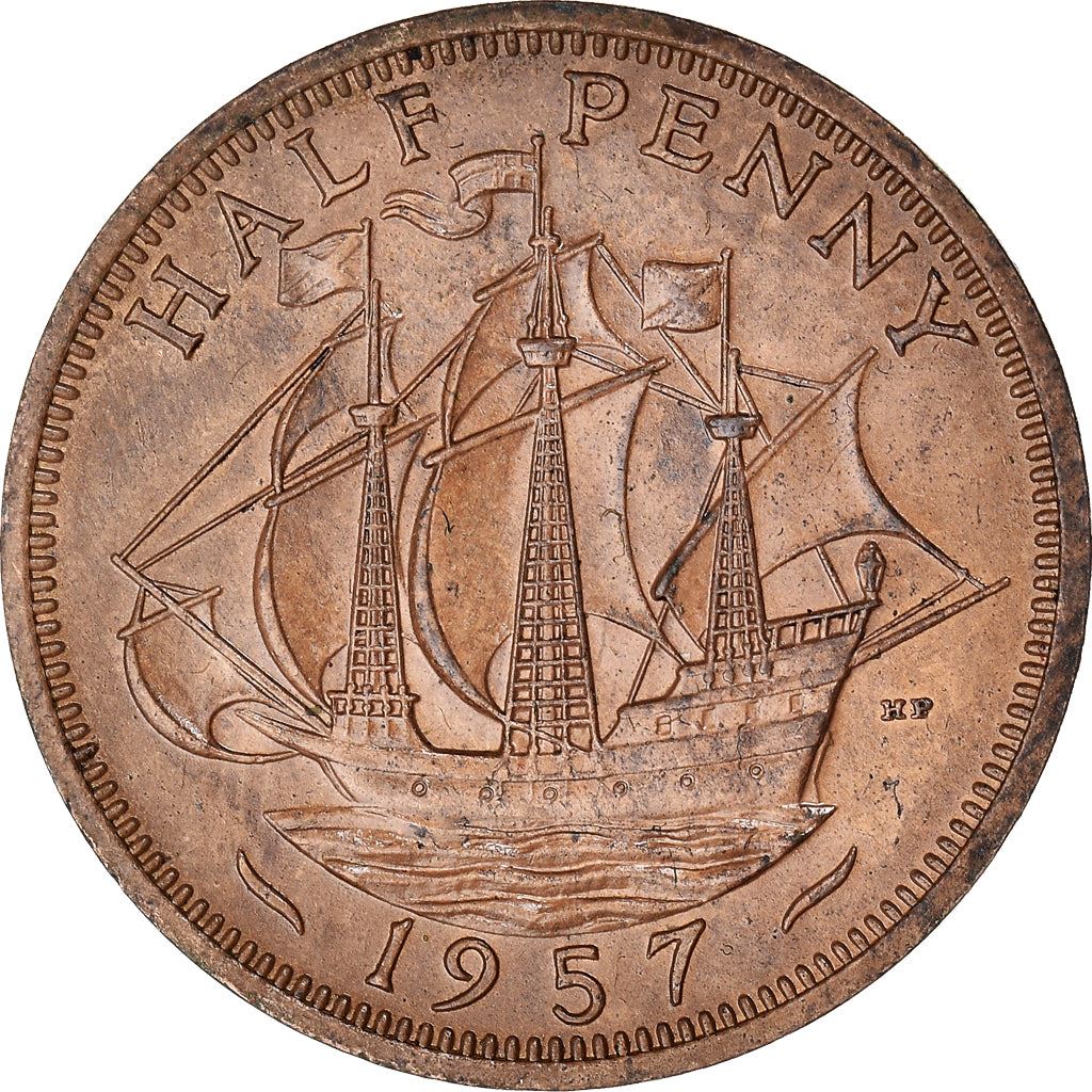 United Kingdom | 1/2 Penny Coin | Three-masted ship | KM:896 | 1954 - 1970