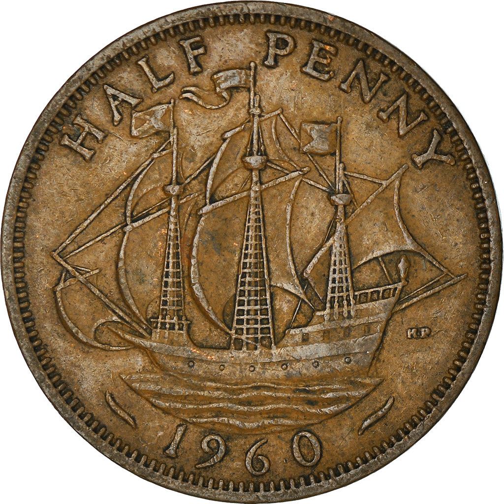 United Kingdom | 1/2 Penny Coin | Three-masted ship | KM:896 | 1954 - 1970