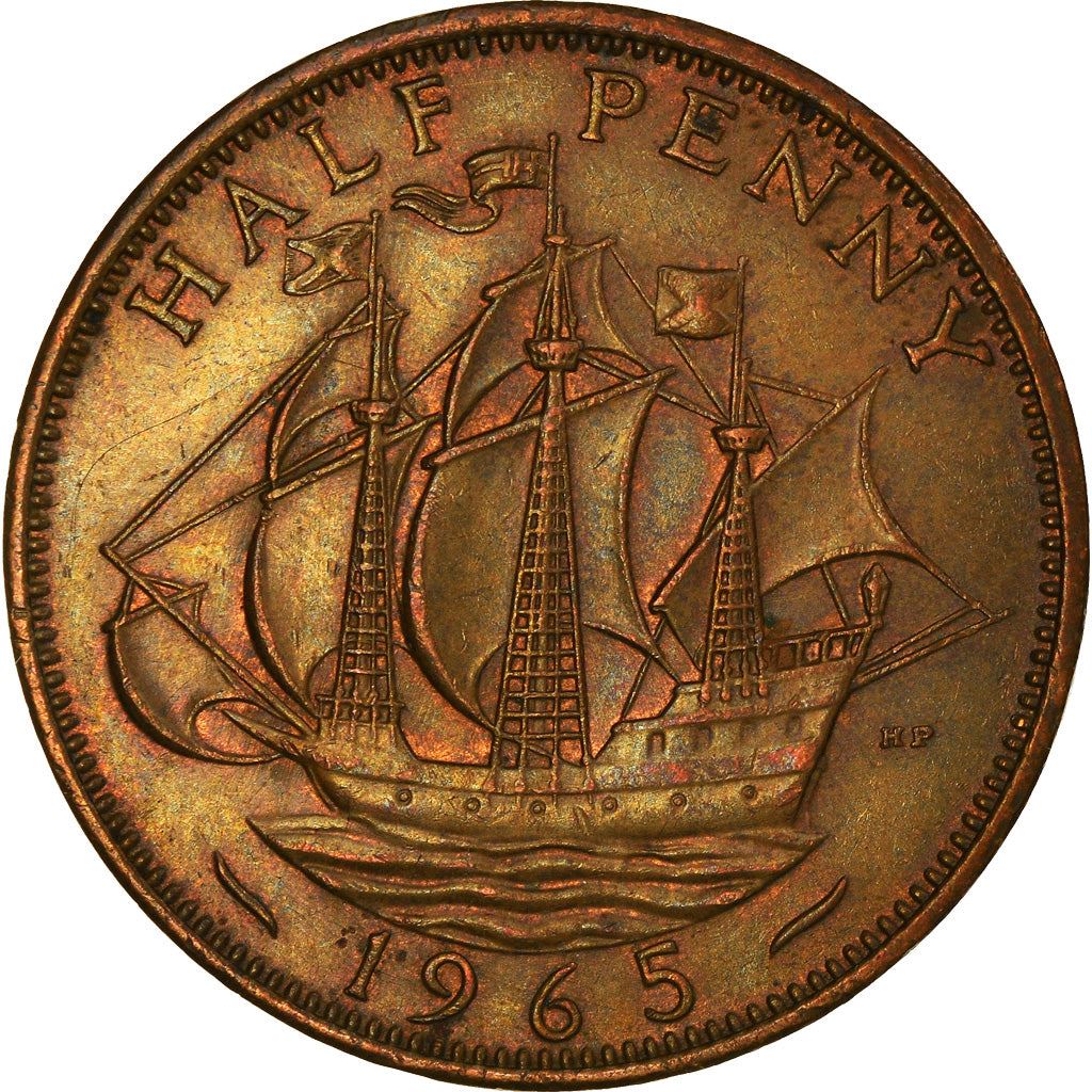 United Kingdom | 1/2 Penny Coin | Three-masted ship | KM:896 | 1954 - 1970