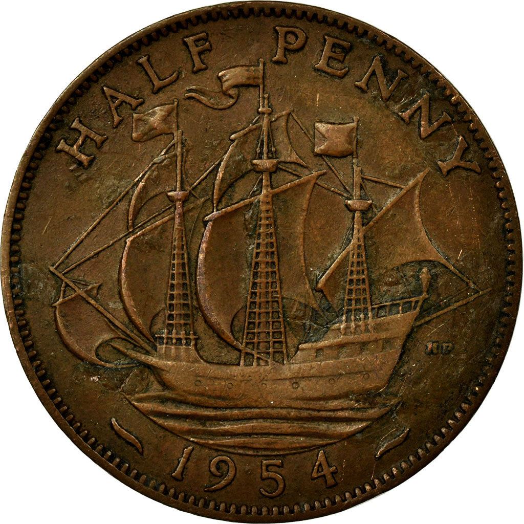 United Kingdom | 1/2 Penny Coin | Three-masted ship | KM:896 | 1954 - 1970
