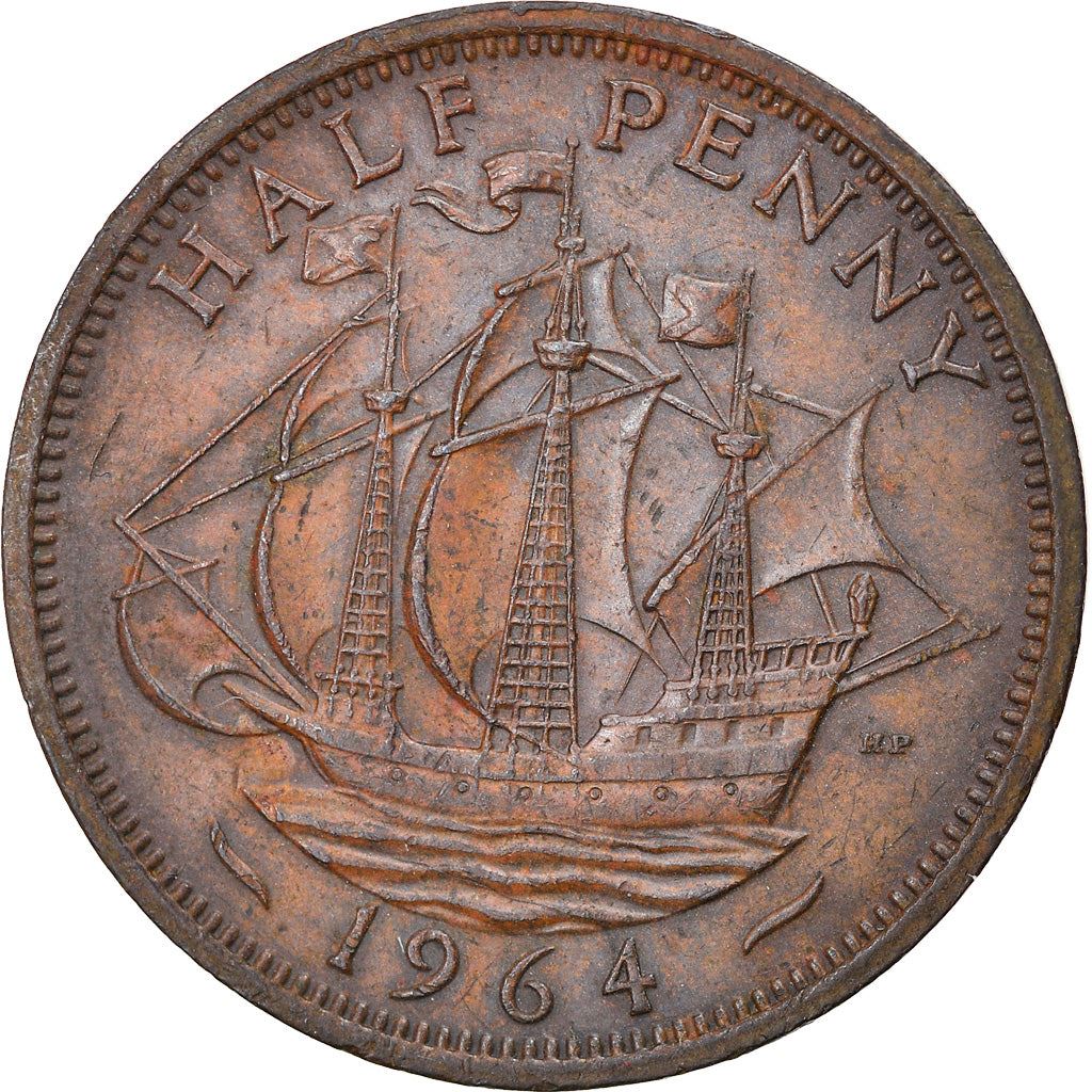 United Kingdom | 1/2 Penny Coin | Three-masted ship | KM:896 | 1954 - 1970
