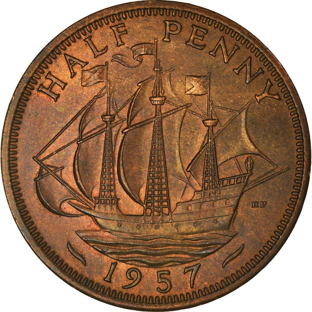 United Kingdom | 1/2 Penny Coin | Three-masted ship | KM:896 | 1954 - 1970