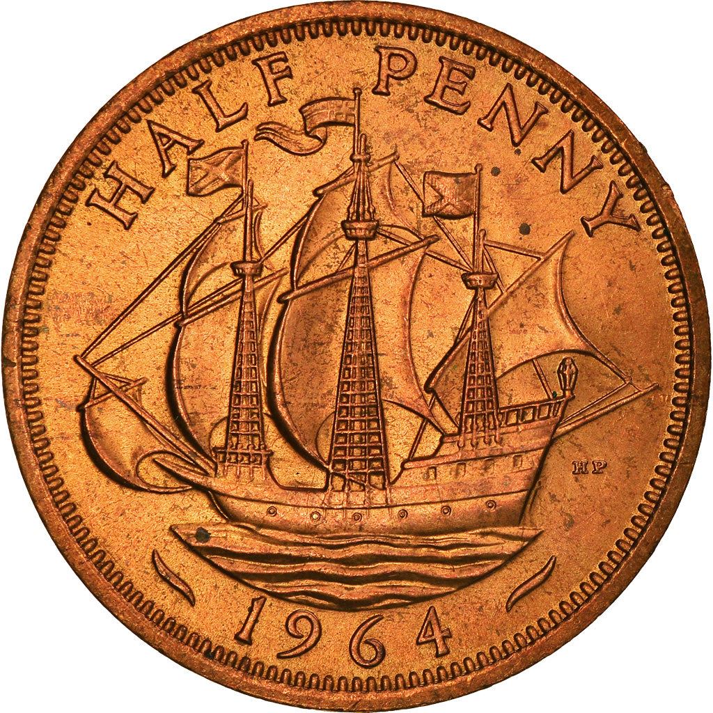 United Kingdom | 1/2 Penny Coin | Three-masted ship | KM:896 | 1954 - 1970