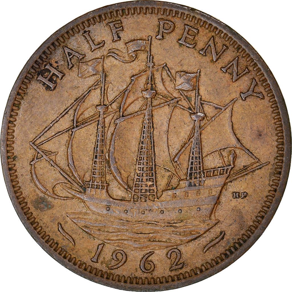 United Kingdom | 1/2 Penny Coin | Three-masted ship | KM:896 | 1954 - 1970