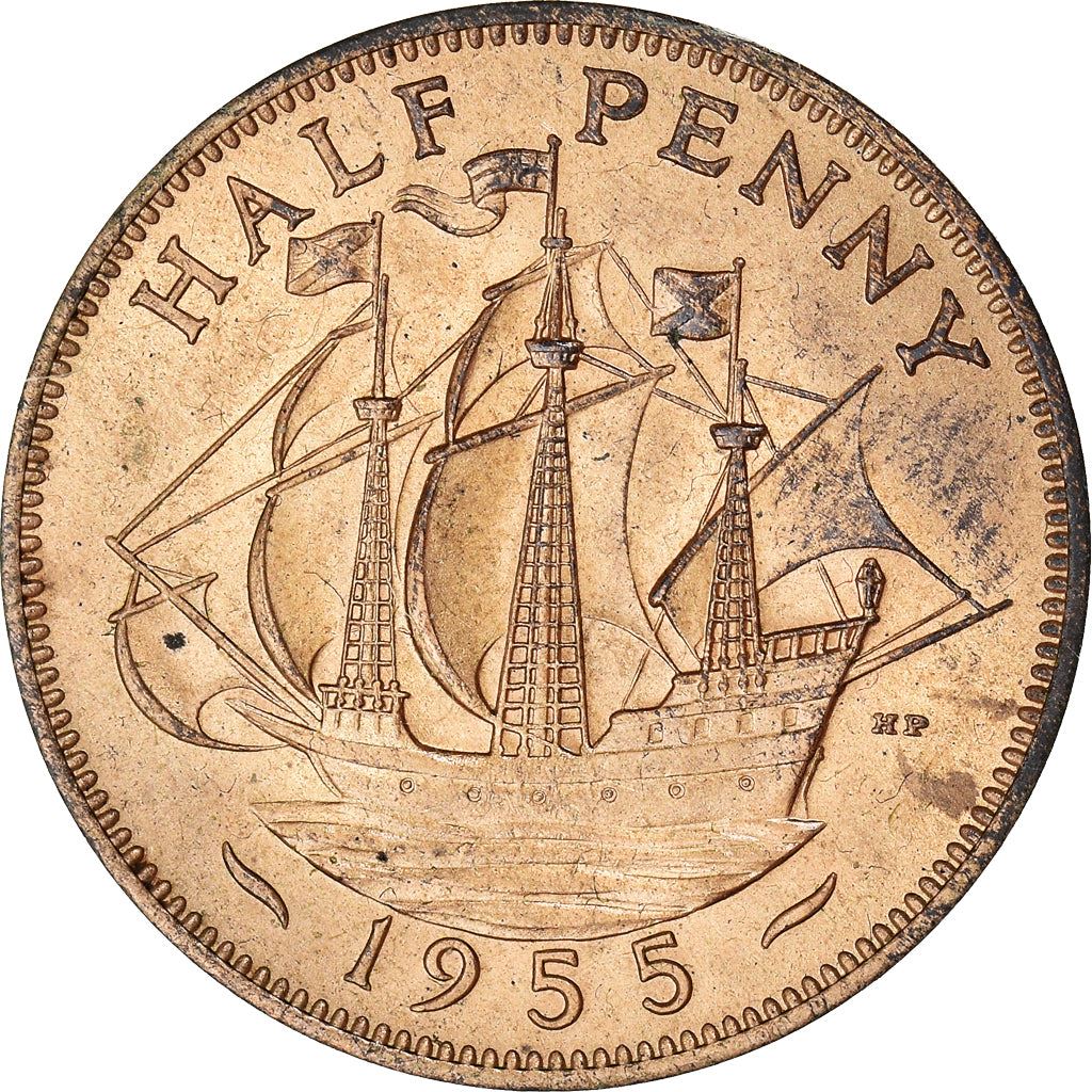 United Kingdom | 1/2 Penny Coin | Three-masted ship | KM:896 | 1954 - 1970