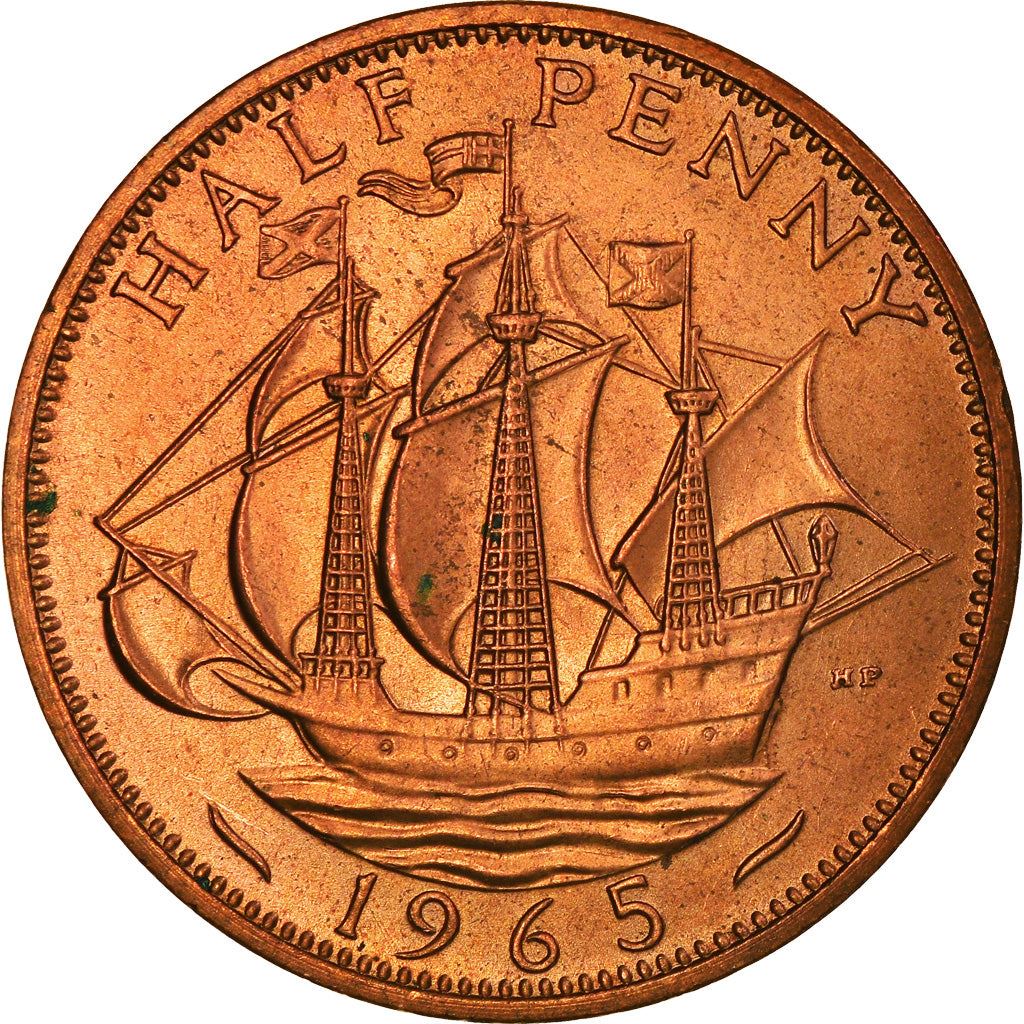 United Kingdom | 1/2 Penny Coin | Three-masted ship | KM:896 | 1954 - 1970