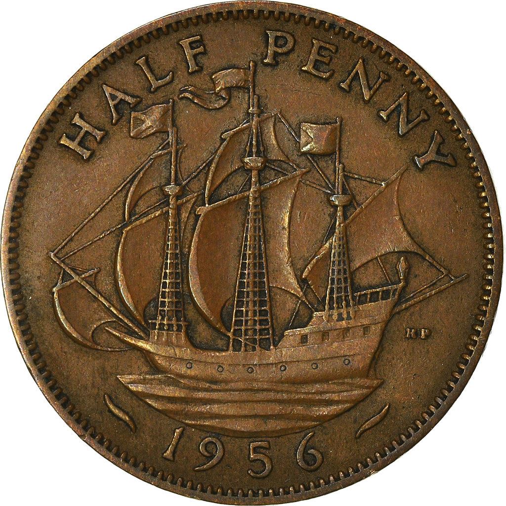 United Kingdom | 1/2 Penny Coin | Three-masted ship | KM:896 | 1954 - 1970