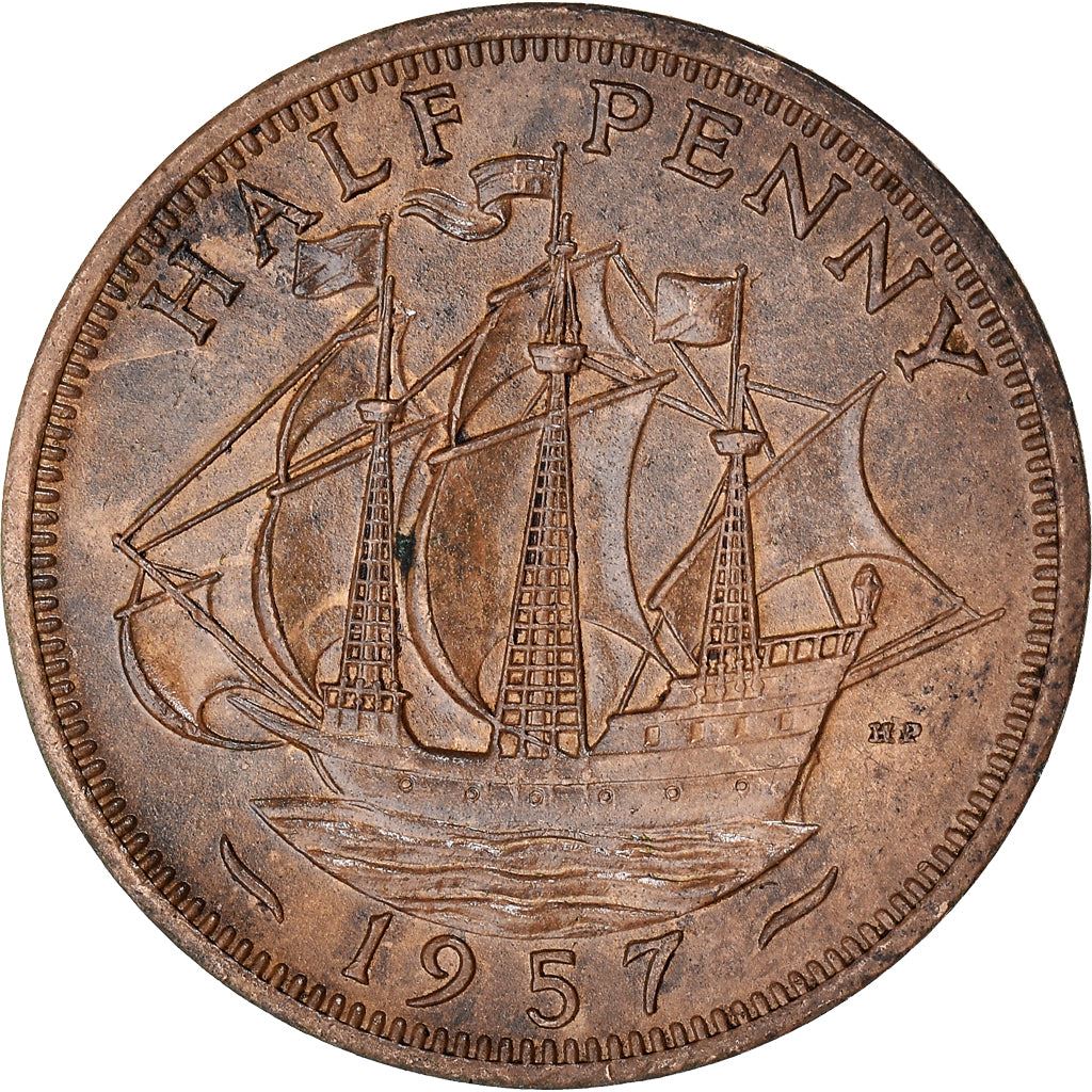 United Kingdom | 1/2 Penny Coin | Three-masted ship | KM:896 | 1954 - 1970
