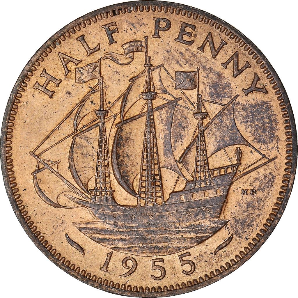 United Kingdom | 1/2 Penny Coin | Three-masted ship | KM:896 | 1954 - 1970