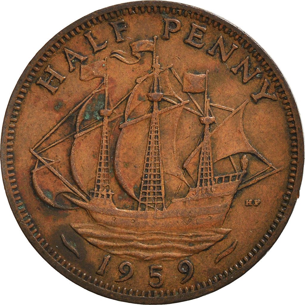United Kingdom | 1/2 Penny Coin | Three-masted ship | KM:896 | 1954 - 1970