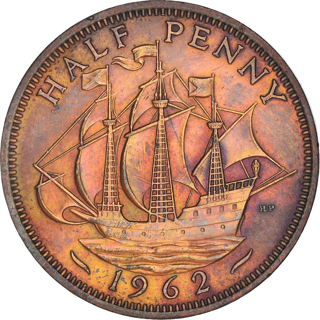 United Kingdom | 1/2 Penny Coin | Three-masted ship | KM:896 | 1954 - 1970