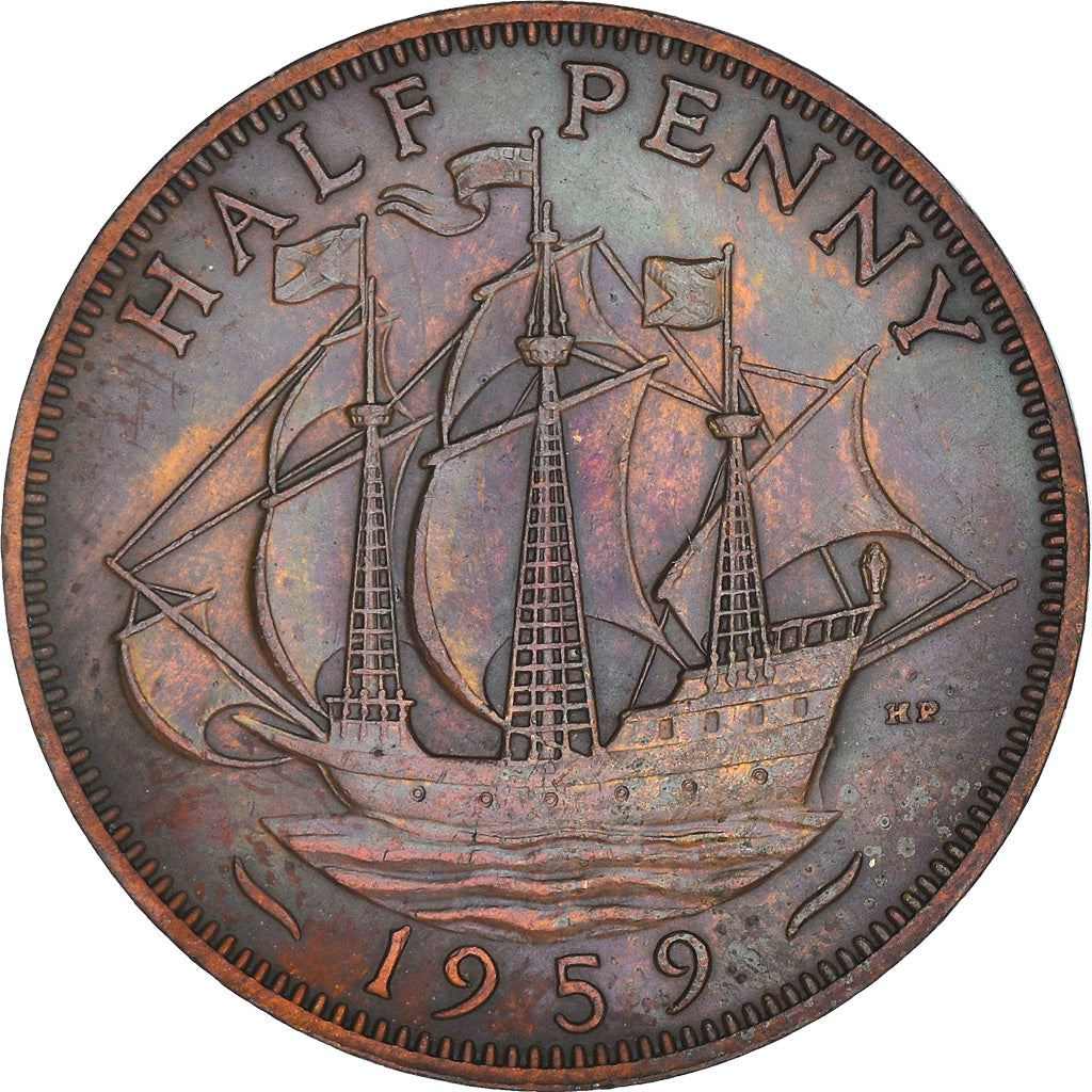 United Kingdom | 1/2 Penny Coin | Three-masted ship | KM:896 | 1954 - 1970