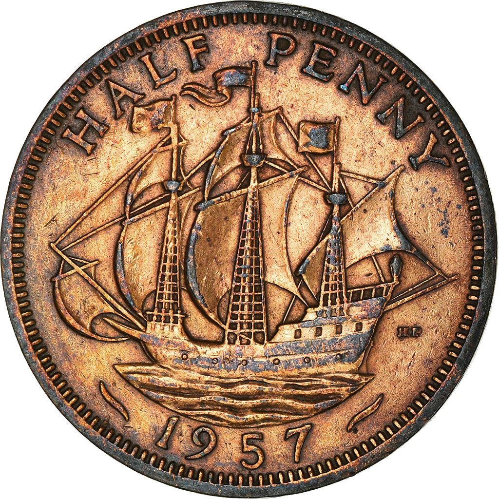 United Kingdom | 1/2 Penny Coin | Three-masted ship | KM:896 | 1954 - 1970