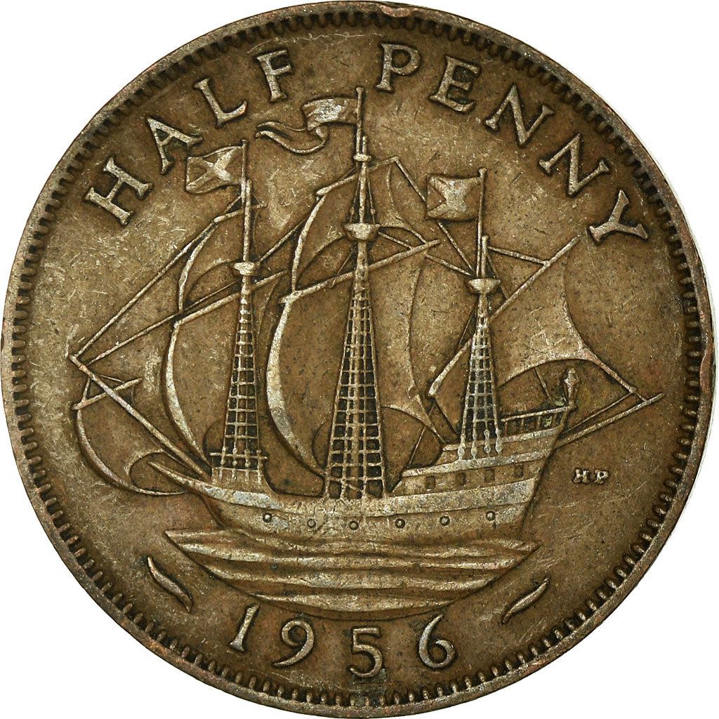 United Kingdom | 1/2 Penny Coin | Three-masted ship | KM:896 | 1954 - 1970