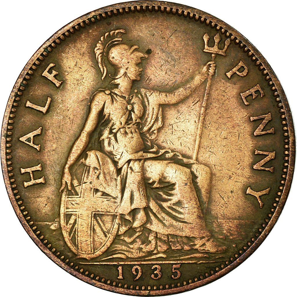 United Kingdom | 1/2 Penny Coin | George V | KM:837 | 1928 - 1936