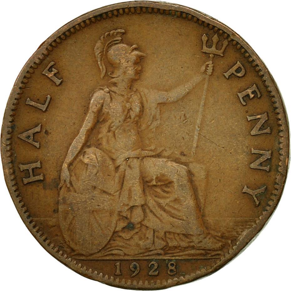 United Kingdom | 1/2 Penny Coin | George V | KM:837 | 1928 - 1936