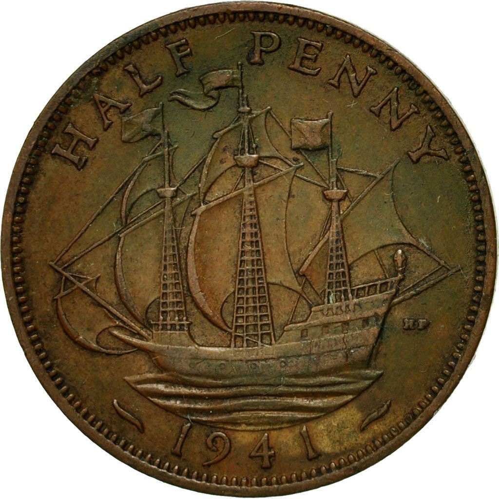 United Kingdom | 1/2 Penny Coin | George VI | KM:844 | 1937 - 1948