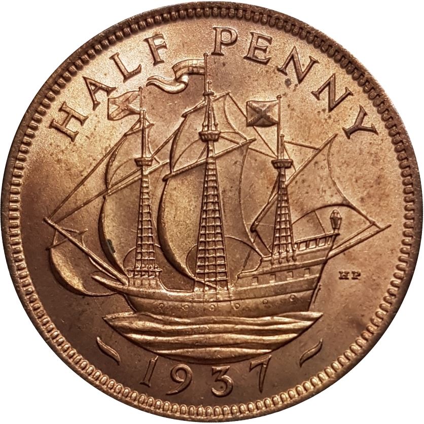 United Kingdom | 1/2 Penny Coin | George VI | KM:844 | 1937 - 1948