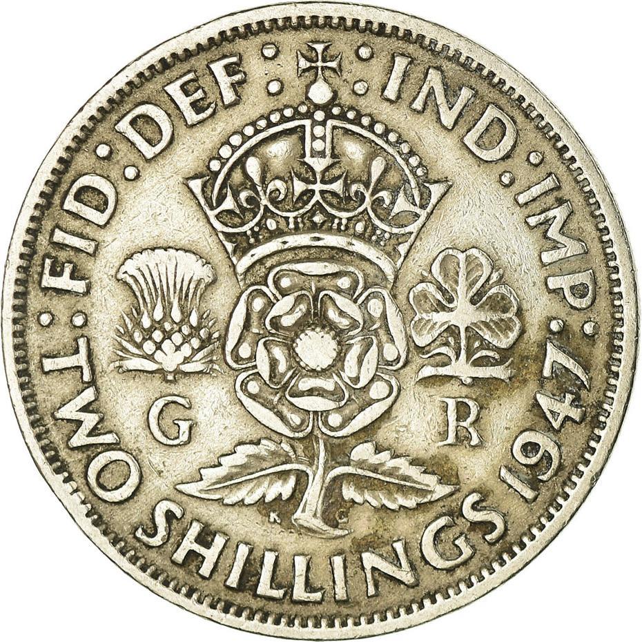 United Kingdom | 2 Shillings Coin | George VI | KM:865 | 1947 - 1948