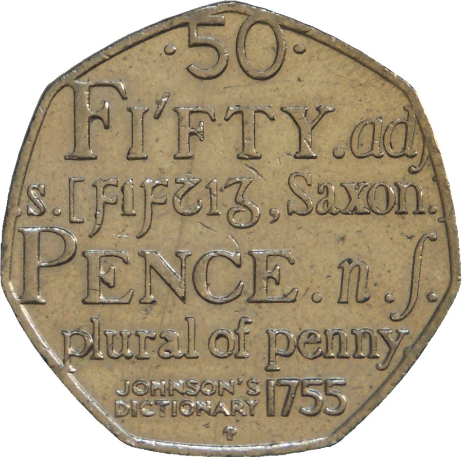 United Kingdom | 50 Pence Coin | Johnson's Dictionary | Km:1050 | 2005 - 2009