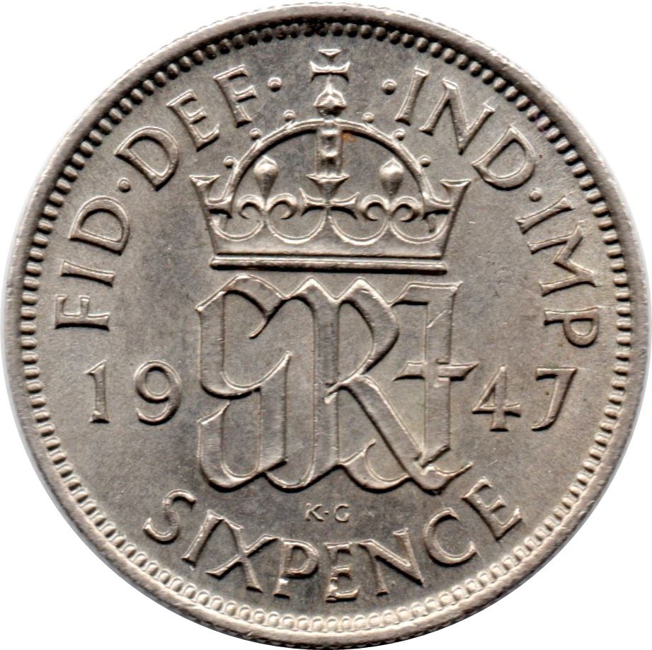 United Kingdom | 6 Pence Coin | George VI | KM:862 | 1947 - 1948