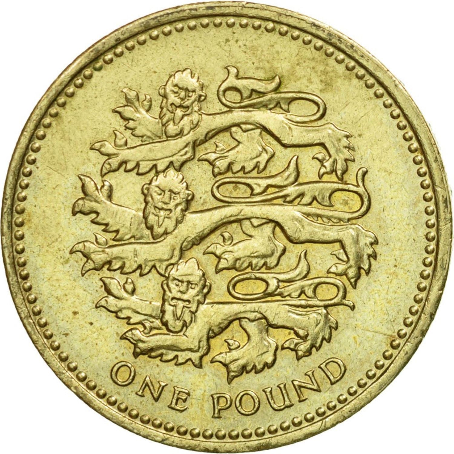 United Kingdom Coin 1 Pound | Elizabeth II 3rd portrait | English Lions | 1997