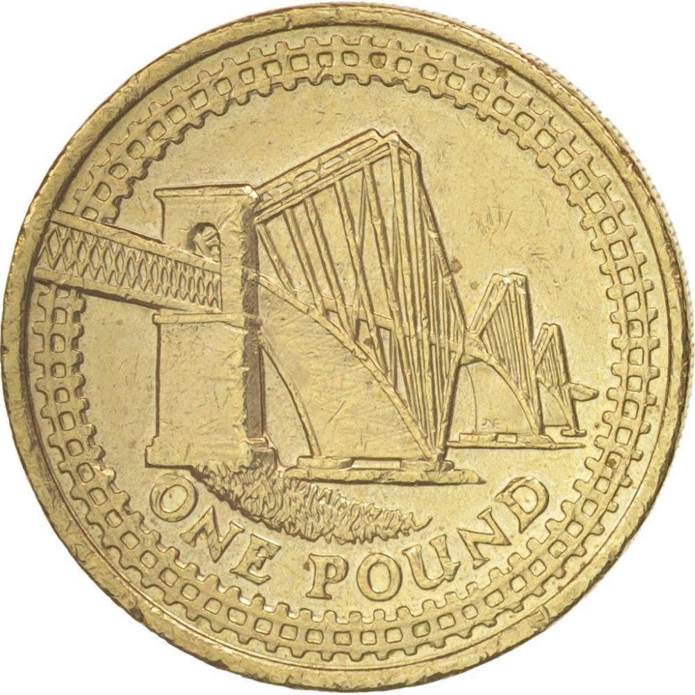 United Kingdom Coin 1 Pound | Elizabeth II 4th portrait | Forth Bridge | 2004
