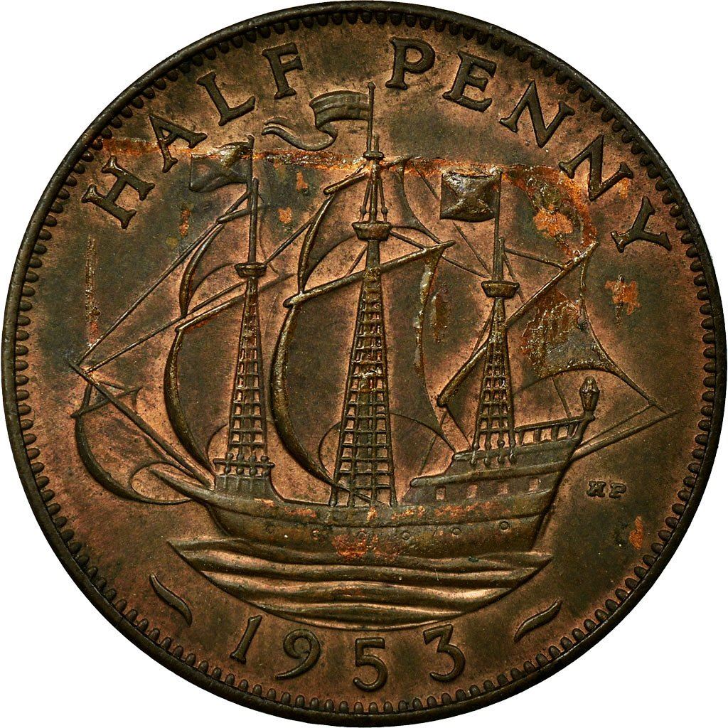 United Kingdom | 1/2 Penny Coin | Elizabeth II | KM:882 | 1953