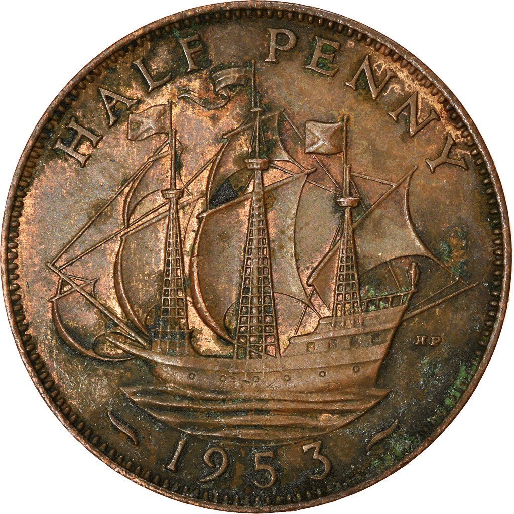 United Kingdom | 1/2 Penny Coin | Elizabeth II | KM:882 | 1953