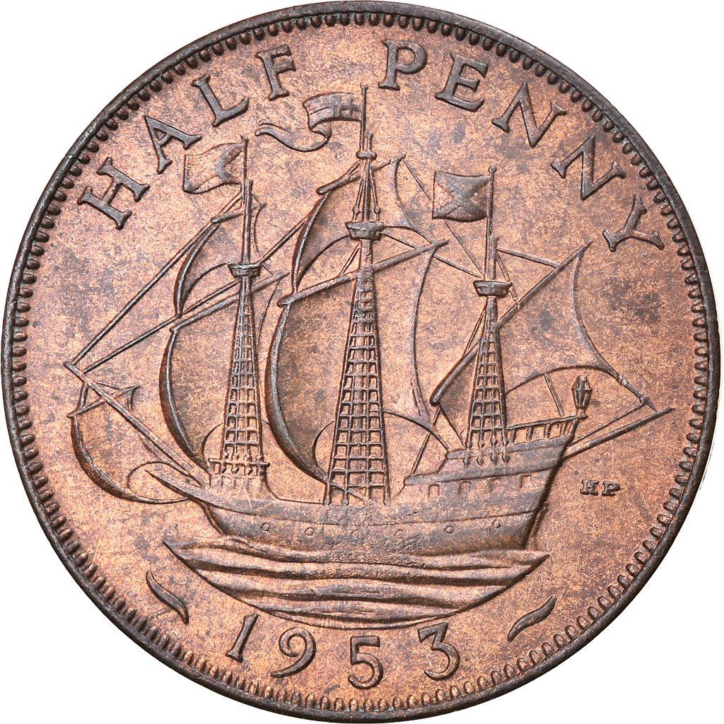 United Kingdom | 1/2 Penny Coin | Elizabeth II | KM:882 | 1953