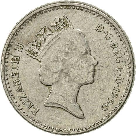 United Kingdom Coin 5 Pence | Elizabeth II 3rd portrait | large type | 1985 - 1990