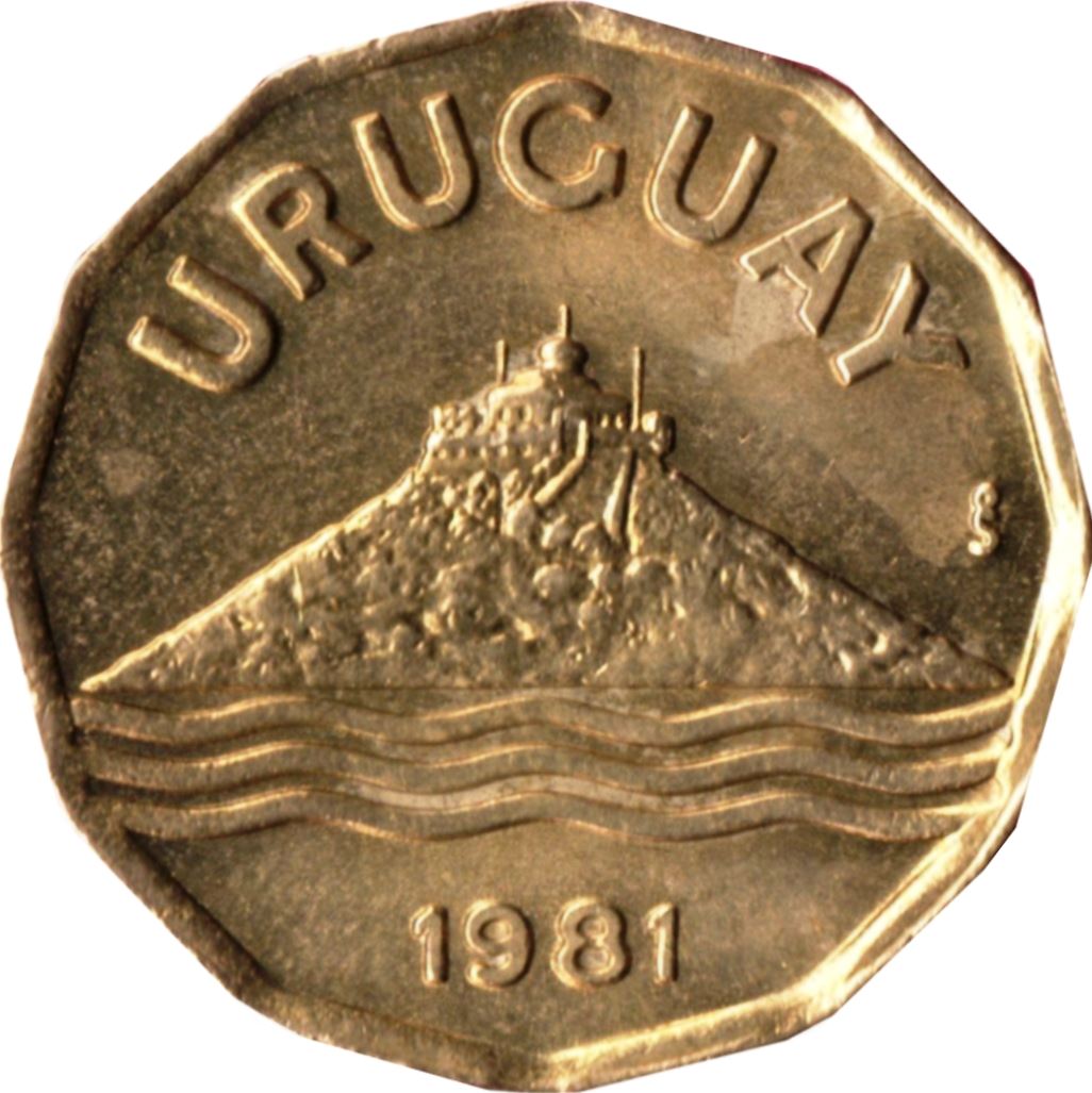 Uruguay Coin Uruguayan 20 Centésimos | Montevideo Hill Fortress | Olive Sprig | KM67 | 1976 - 1981