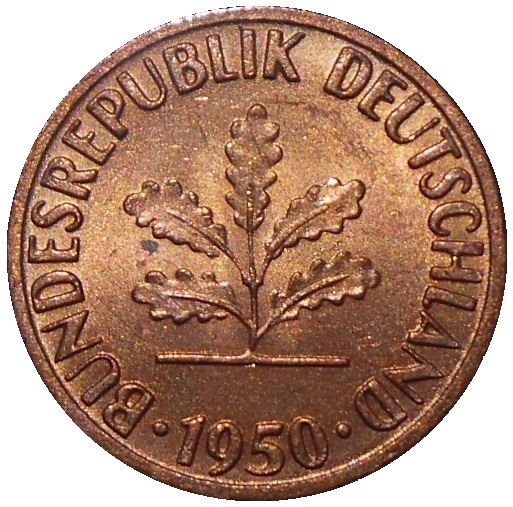 West German 1 Pfennig | KM105 | 1950 - 2001