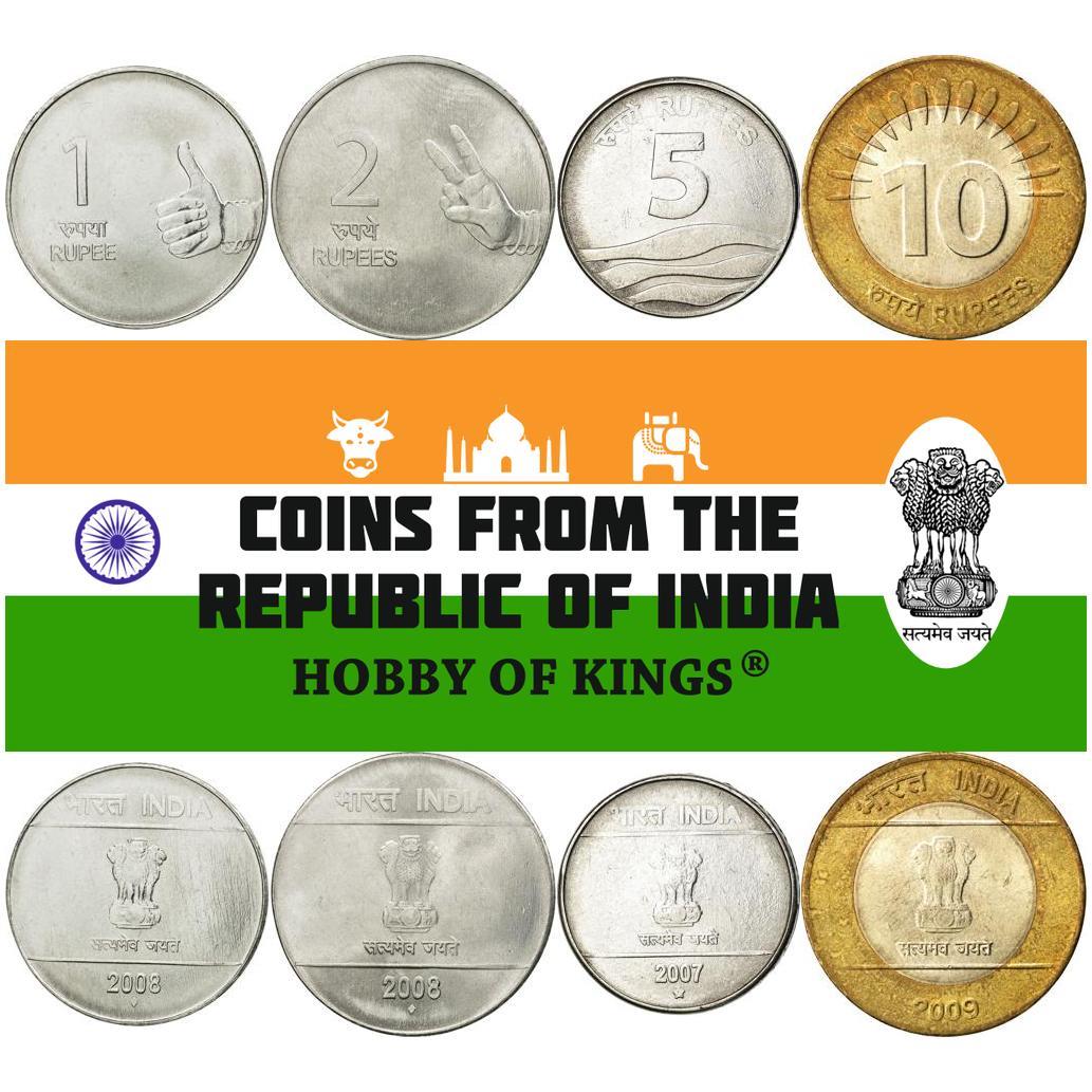 India | Set da 4 monete | 1 Rupia 2 5 10 Rupie | 2007 - 2011