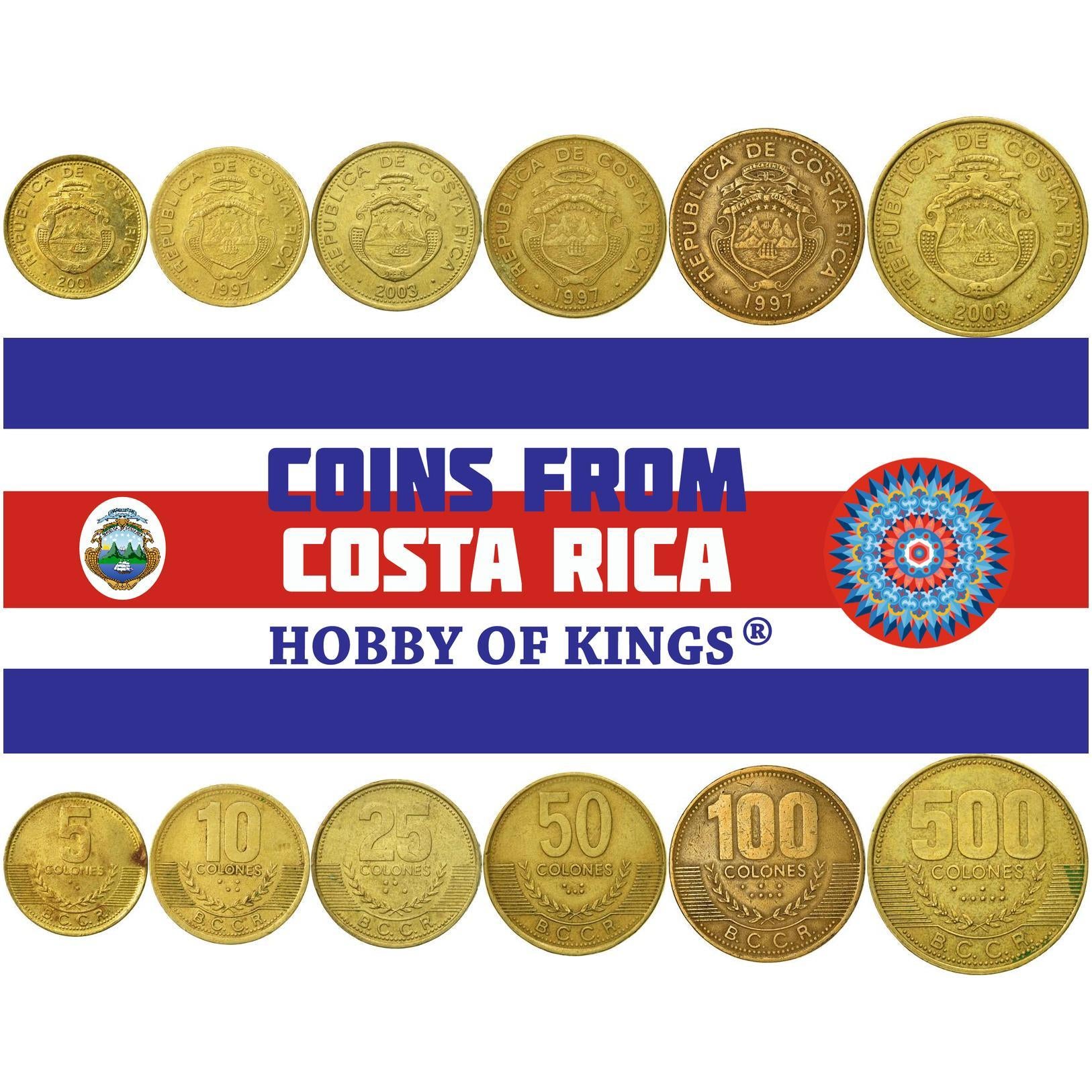 Costa Rica | 6 Coin Set | 5 10 25 50 100 500 Colones | 1997 - 2005